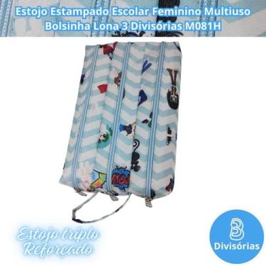 Imagem de Estojo Estampado Escolar Feminino Multiuso Bolsinha Lona 3 Divisórias 