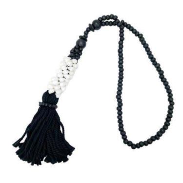 Imagem de Colar de Mesa Decorativo Preto Detalhe Branco Artesanal Luxo - LUXdéco