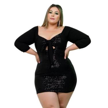 Imagem de Vestido Plus Size Paetê Curto Moda Balada Manga 3/4 0510 - Bellucy Mod