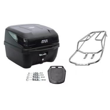 Imagem de Kit Baú Bauleto Givi Moto 33L Traffic Iii + Bagageiro Titan Fan 125 150 2009 2010 2011 2012 2013 Cromado Projétil