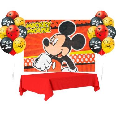 Imagem de Kit festa Mickey Decoração Aniversário Painel +Toalha +Balão - Regina 