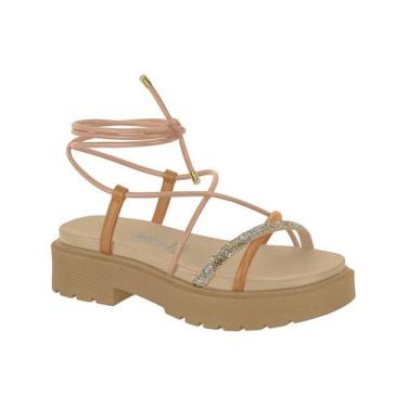 Imagem de Sandália Papete Vizzano Flatform Brilho de Amarrar, Nude, 35