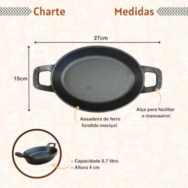 Imagem de Assadeira de Ferro Fundido Travessa Forma Preparar e Servir Forno Cozinha Fogão Carne Batata Porção (Preto, 21x15cm - 0,7 Litro)