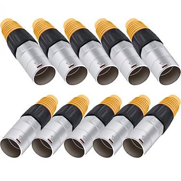 Imagem de PENGLIN Conector de painel impermeável RJ45 de 10 peças, soquete fêmea de alimentação Ethernet Cat5e, conector de cabo Ethernet de metal à prova d'água para rede doméstica industrial