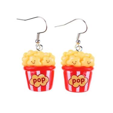 Imagem de Brincos femininos com pingente de pipoca engraçados de resina, fofo, simulação, comida, milho doce, pingente, berloque, feito à mão, hipoalergênico, criativo, novidade, joias modernas para amantes de