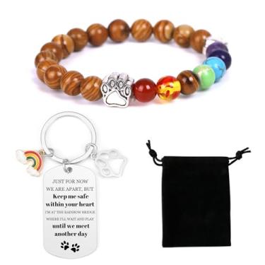 Imagem de Vjajaly Rainbow Bridge Pulseira de presente memorial para animais de estimação amado cão gato 8 mm contas de cores mistas 7 chacras pulseira memorial para mulheres homens que perde animais de
