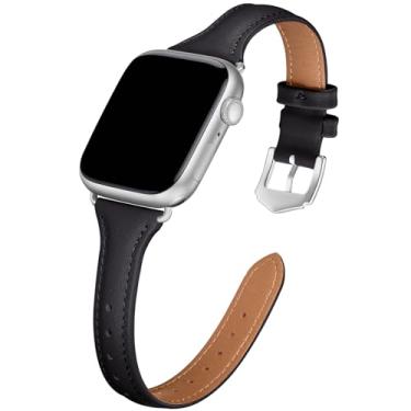 Imagem de DaQin Pulseira de couro fino compatível com Apple Watch séries 11, 10, 9, 8, 7, 6, 5, 4, 3, 2 e 1 SE, feminina de 40 mm, 38 mm, 41 mm e 42 mm