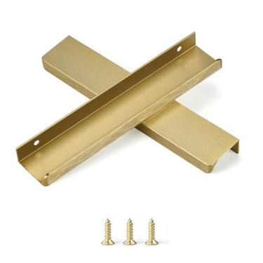 Imagem de sunlithor Puxador de dedo para armários puxadores de gaveta de cozinha cômoda de porta de baixo perfil banheiro longo armário puxadores de alumínio pacote com 10 latão escovado 20 cm fácil instalação