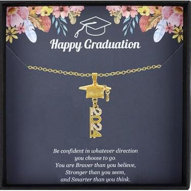 Imagem de Presentes de formatura para ela 2024, classe de 2024, presentes de formatura do ensino médio ou faculdade para melhores amigas, filhas, meninas, joias com caixa de presente e cartão, Middle, Cobre,