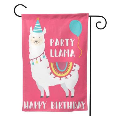 Imagem de Yishow Animals Bandeira de jardim de cachorro feliz aniversário cachorro com dois lados verticais Pug Llama Hippo Happy Birthday House Bandeiras Quintal Placas Decoração para ambientes externos 31,75 x 45,72 cm