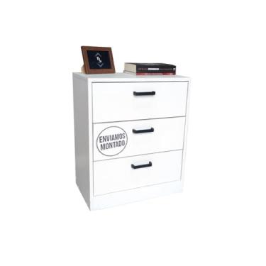 Imagem de Mesa De Cabeceira Branca 50cm com 3 Gavetas Para Quarto Lateral de Cama e Escritório Gaveteiro Organizador Já Montado (Sem Rodinhas, Puxador Arquivo)