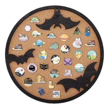 Imagem de BENECREAT Tábuas redondas de cortiça, placa de exibição de pinos de morcegos, quadro de avisos de 30 x 1,8 cm, bandeja de cortiça para exibição de joias para armazenamento de broches, decoração de