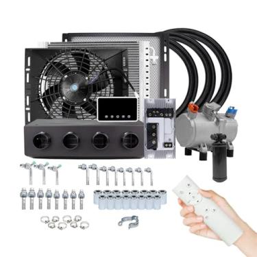Imagem de 12v 24v universal 4 buracos compressor de ar condicionado elétrico automático compatível para carro van rua haste quente clássico ac condicionador(Cool and Heat 12V)