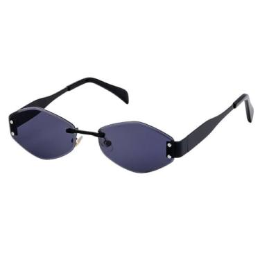 Imagem de Óculos de sol sem aro hexagonal de armação pequena femininos luxuosos vintage sexy tons de metal clássico moderno óculos para mulheres UV400, C5 preto cinza