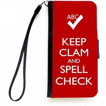 Imagem de Rikki Knight Keep Clam and Spell Check carteira flip cor vermelha capa para iPhone 5c com aba magnética