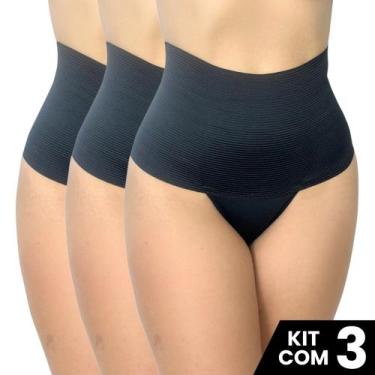 Imagem de Kit 3 Calcinhas Cinta Elastico 17cm Compressão Confortável Modeladora 