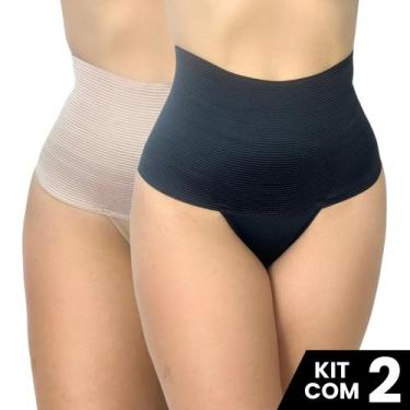 Imagem de Kit 2 Calcinhas Cinta Elastico 17cm Compressão Confortável Modeladora 