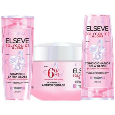 Imagem de Kit Elseve Glycolic Gloss Shampoo Condicionador 200ML Máscara Creme de