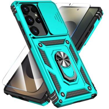 Imagem de SunStory Capa para Samsung Galaxy S25 Ultra com protetor de tela HD e suporte e capa de câmera deslizante, [grau militar] Capa protetora para celular para Galaxy S25 Ultra 6,8 polegadas, azul-petróleo