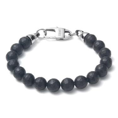 Imagem de SOBHART Pulseiras masculinas com contas – Pulseira masculina com contas de olho de tigre de ônix vulcânica – Pulseira de proteção de pedra preciosa natural para homens 19/20/21/22/23 cm, 22cm, Pedra,