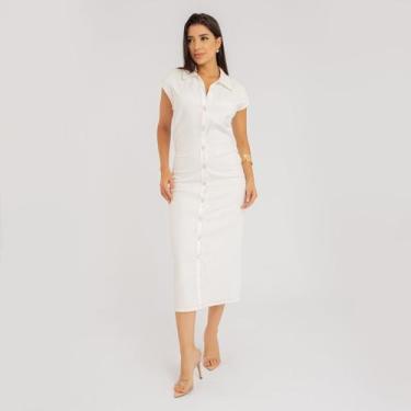 Imagem de Vestido susie midi com pregas jeans feminino - Susie Modas, Branco, P