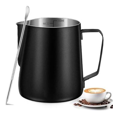 Imagem de Jarra para espumar leite – Copo de espumador de leite de 350 ml, jarra de aço inoxidável, jarra vaporizadora