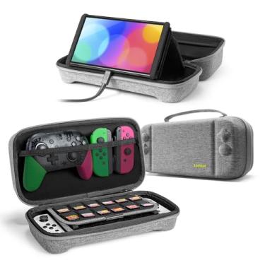 Imagem de tomtoc Estojo de transporte para Nintendo Switch/modelo OLED, bolsa grande de viagem com bolso para controle Pro, Joy con Grip ou adaptador AC, capa protetora portátil com 24 cartuchos de jogos