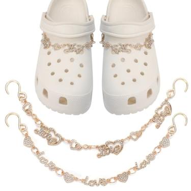 Imagem de CIKKITZ Corrente de sapato brilhante para sandálias de tamanco, 2 peças de pingentes de corrente de metal para mulheres, lindos pingentes de decoração de sapatos DIY para lembrancinhas de festa,