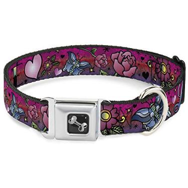 Imagem de Buckle-Down Coleira de cachorro fivela de cinto de segurança Love Love Pink, várias cores, 3,8 cm de largura - Serve para pescoço de 40,6 a 58,4 cm - Médio (DC-W31213-WM)