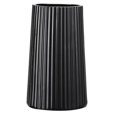 Imagem de Vaso de cerâmica preta para flores, grande vaso preto moderno para decoração de casa, vaso decorativo para sala de estar, escritório, cornija, prateleira, mesa de jantar, 20 cm