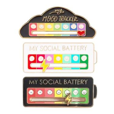 Imagem de CREATOR 3 pinos de bateria social - Pin criativo My Social Battery, pinos decorativos divertidos esmaltados emocionais para mochilas, bolsas de chapéu, roupas, pequeno, aço de liga, sem pedra