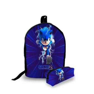 Imagem de Kit Escolar Mochila E Estojo Infantil Sonic Acabamento Alta Qualidade 
