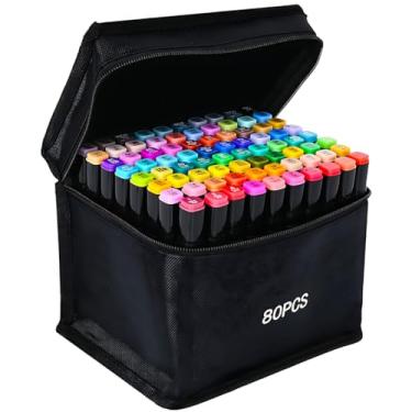 Imagem de ZECHOMA Marcadores de álcool de 80 cores para desenho de artistas, marcadores de ponta dupla, perfeitos para crianças, meninos, meninas, estudantes adultos (80 pretos escudos)