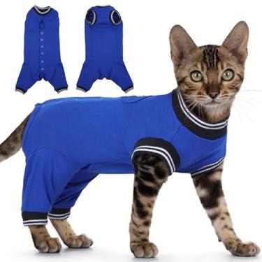 Imagem de PUMYPOREITY Traje de recuperação de gatos, traje de recuperação de cirurgia para gatos, traje de recuperação de castração, alternativa ao cone da vergonha, azul, GG