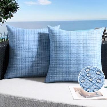 Imagem de UGASA Capas de almofada impermeáveis para ambientes externos, pacote com 2 fronhas resistentes à água para pátio, textura de tecido de verão, decorativas, para jardim, varanda, quintal, barraca 50 x