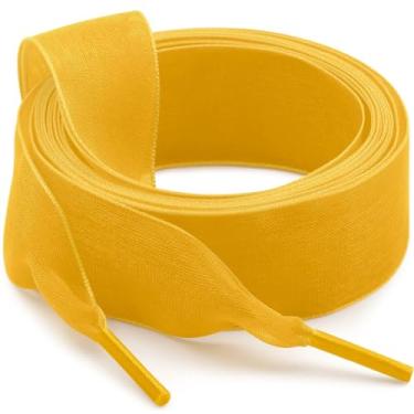 Imagem de WEGOODZF Cadarços de sapato de fita de cetim: cadarços de fio de neve planos de 2 cm para mulheres - 2 pares, 07 Dourado, 47 inch (120CM)