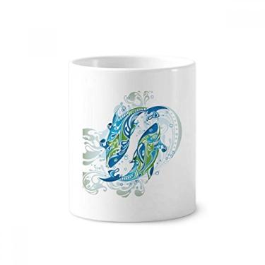 Imagem de Fish Waves Sea Animal Escova de dentes Caneca, copo de cerâmica branco, 355 ml
