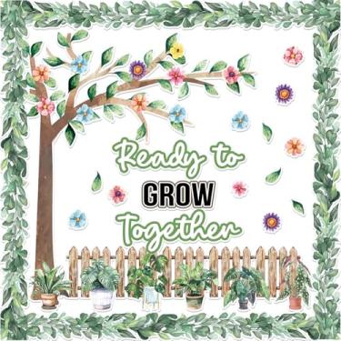 Imagem de gisgfim Quadro de avisos de árvore verde conjunto de decorações de sala de aula motivacional planta vaso árvore recorte de papel para eucalipto crescer professor volta às aulas parede porta lousa