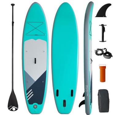 Imagem de Prancha de stand up inflável SPU, prancha aquática para atividades ao ar livre, 10' 11" × 30" × 6", com remo, nadadeiras, bomba, tira de tornozelo, mochila, para adultos e adolescentes