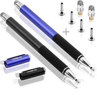 Imagem de MEKO Universal Stylus, 2 em 1 Precision Series, Caneta de Tela Sensível ao Toque, Compatível com Smartphones, Tablets e Laptops, Pacote com 6 Pontas de Substituição (2 Peças, Preto/Azul)