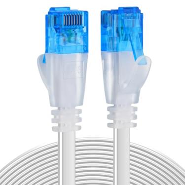 Imagem de Cabo Ethernet Cat 6, cabo plano com clipes, cabo de rede de Internet de alta velocidade, mais rápido do que o Cat5e Cat5, Branco, 25FT