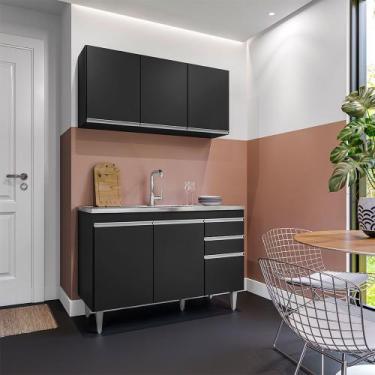 Imagem de Conjunto Balcão de Cozinha para Pia Pursat Armário Aéreo MDP/BP Preto 
