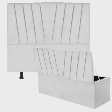 Imagem de Kit Cabeceira Estofada e Calçadeira Baú Recamier Bélgica 195cm King Size Corino Branco - Ahz Móveis