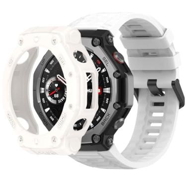 Imagem de QHBAMD Pulseira de silicone com capa compatível com Amazfit T-REX3, capa macia e respirável, para homens e mulheres (branco marfim)