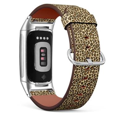 Imagem de Pulseira de relógio de couro de substituição compatível com Fitbit Charge 5/Fitbit Charge 6 (pele de guepardo leopardo) pulseira de smartwatch para mulheres e homens