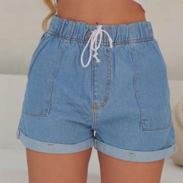 Imagem de Short Jeans Feminino Com Cordão Cós Elástico - NS NANDA STORE, Lavagem