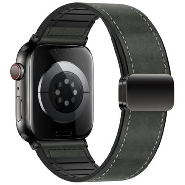 Imagem de Qimela Pulseira de couro magnético compatível com Apple Watch séries 10, 9, 8, 7, 6, 5, 4, 3, Ultra 2 1 SE de 38 mm, 40 mm, 41 mm, 42 mm, 45 mm, 46 mm, 49 mm