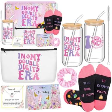 Imagem de Presentes de aniversário de meninas de 10 anos de idade, ideias de presente de aniversário de 10 anos, coisas legais para idades de dez anos, conjunto de presente com copo, bolsa de maquiagem, meias