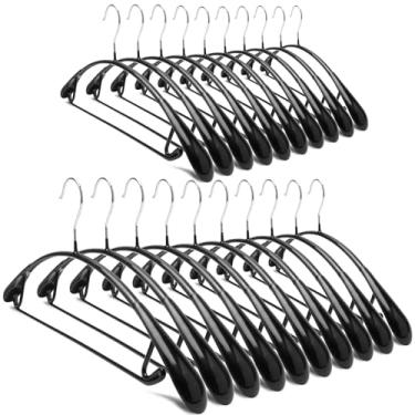 Imagem de Nature Smile Cabides antiderrapantes com revestimento de PVC, cabides para casacos, camisetas de golfe sem batidas de ombro largo (cor preta, pacote com 20)