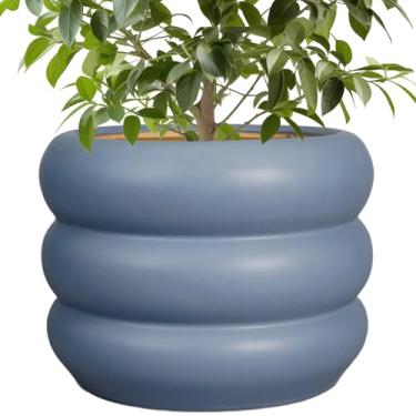 Imagem de SQOWL Vaso de plantas de 25,4 cm para uso interno - Vaso de cerâmica com orifício de drenagem, grande, vaso de flores exclusivo, vaso redondo moderno para decoração de porta da frente, cinza